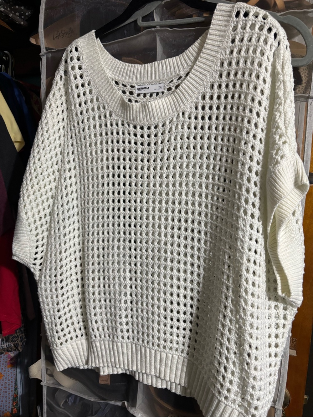 Sonoma Open-Weave Cream Crewneck Sweater